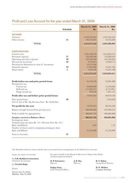 board of directors - Sahara One Media And Entertainment Limited