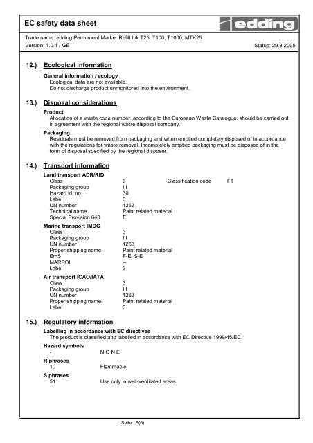 EC safety data sheet edding Permanent Marker Refill ... - Gerstaecker