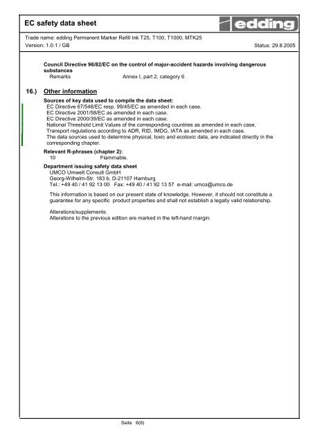 EC safety data sheet edding Permanent Marker Refill ... - Gerstaecker