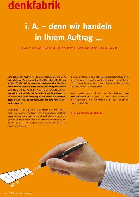 Ausgabe Sommer 2010 i. A. … in Ihrem Auftrag BasseDruck startet ...