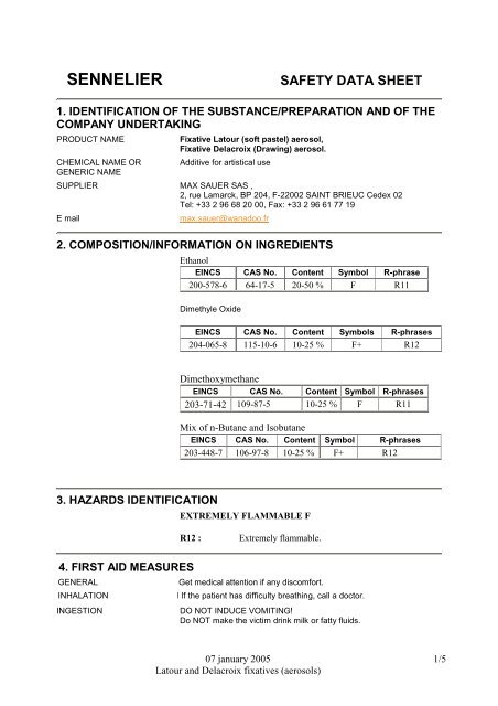 sennelier safety data sheet - Aart de Vos