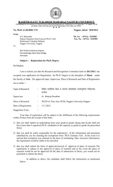 Approved letter Music -January-2012 - Nagpur University