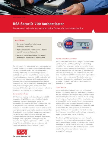 SID700_DS_0709 RSA SecurID 700 Authenticator data sheet