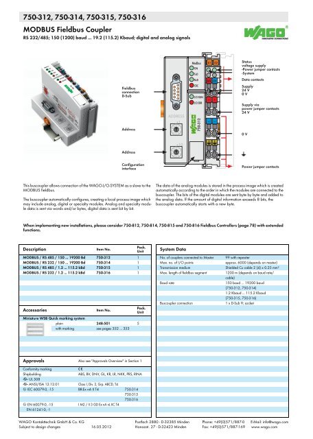 Wago Modbus Module Wago Modbus Exemple , Fieldbus Coupler Modbus TCP (750-362) – AJYW