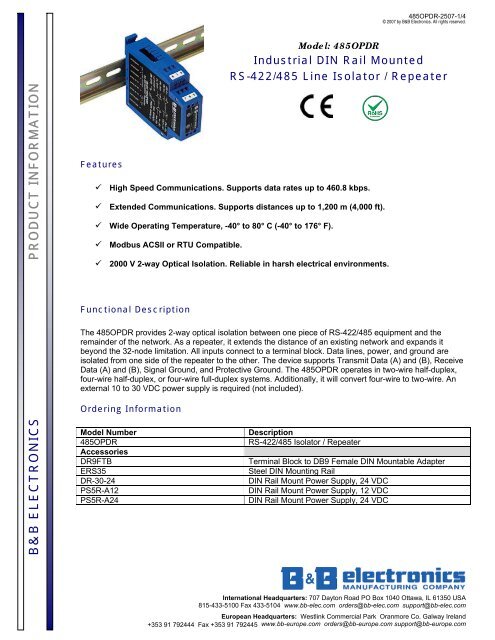 485OPDR - Datasheet - Industrial DIN Rail Mounted RS-422/485 ...