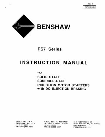 RS7 Series Instruction Manual - Benshaw