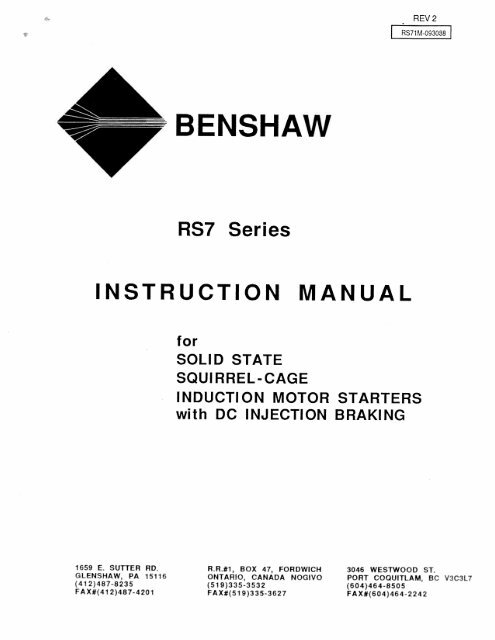 RS7 Series Instruction Manual - Benshaw