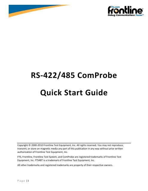 RS-422/485 ComProbe Quick Start Guide - Frontline Test Equipment