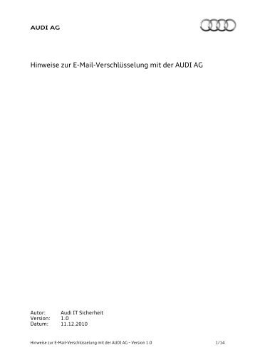 Hinweise zur E-Mail-Verschluesselung mit der AUDI AG