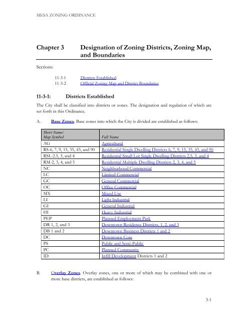 Chapter 3 Designation of Zoning Districts, Zoning Map ... - City of Mesa