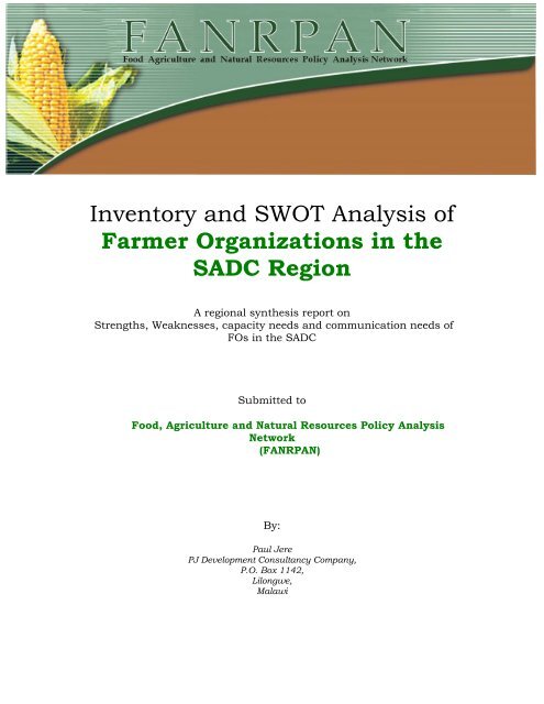 Inventory And SWOT Analysis Of Farmer Organizations In - FANRPAN