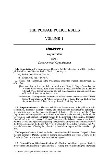 Punjab Police Rules Volume 1 - Sangrur Police