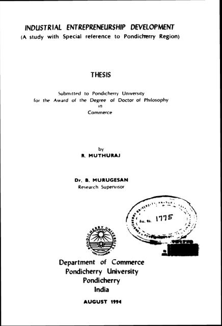 phd thesis on entrepreneurship development in india