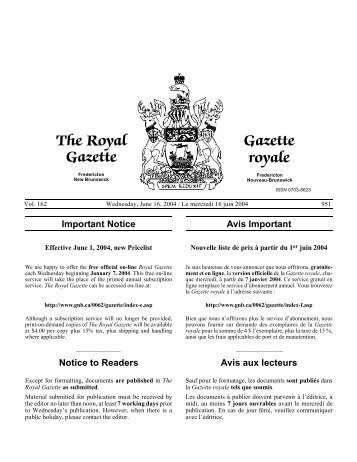 The Royal Gazette Gazette royale - Gouvernement du Nouveau ...