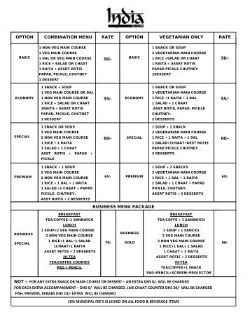 BANQUET MENU PACKAGES - India Club, Dubai, UAE