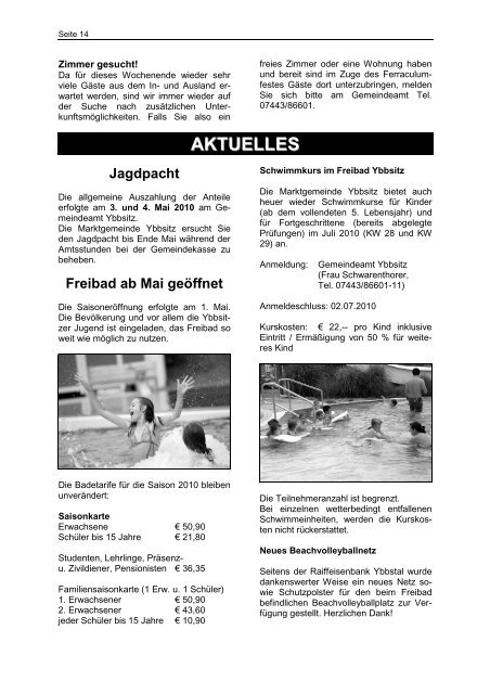 Amtliche Nachrichten Ausgabe 4/2010 - Marktgemeinde Ybbsitz