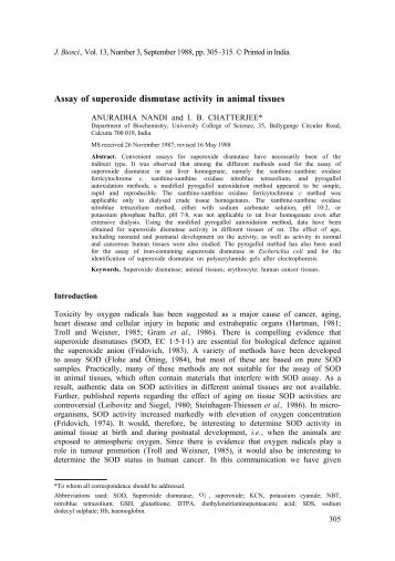 Assay of superoxide dismutase activity in animal tissues - Indian ...