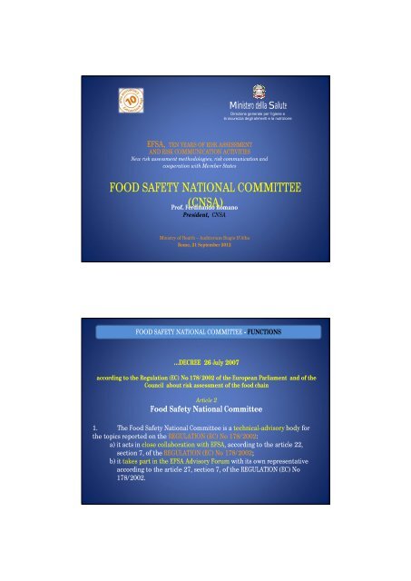 food safety national committee (cnsa) - Ministero della Salute