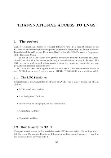 transnational access to lngs - Laboratori Nazionali del Gran Sasso ...