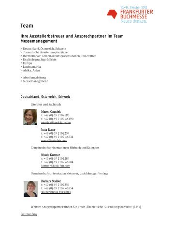 Ihre Ausstellerbetreuer und Ansprechpartner im Team ...