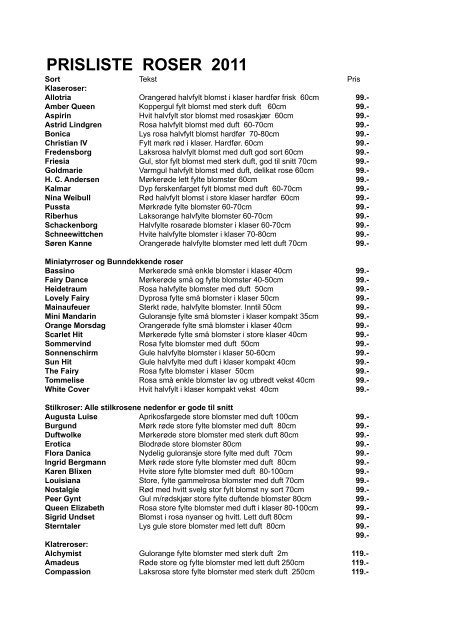 PRISLISTE ROSER 2011 - Ravnsborg Gartneri og Hagesenter