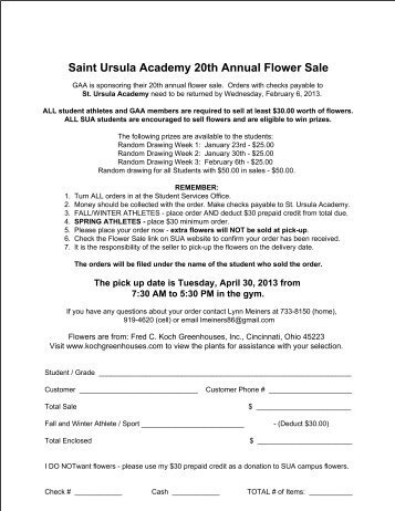 2013 SUA Flower Sale Order Form - Saint Ursula Academy