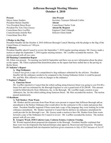 Jefferson Borough Meeting Minutes October 4 - Borough of ...