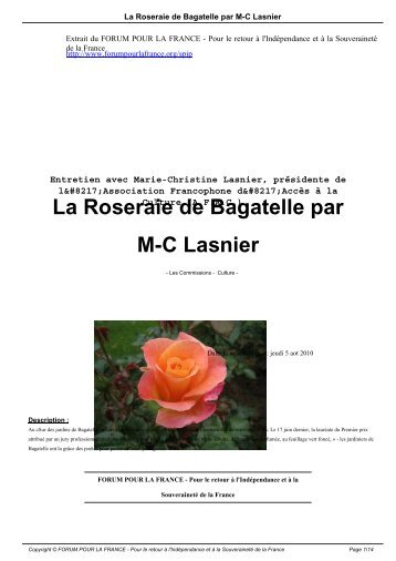 La Roseraie de Bagatelle par M-C Lasnier - Forum pour la France
