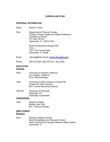 CURRICULUM VITAE - Department of Physical Therapy - University ...