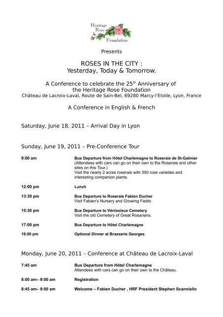 Conference Schedule (pdf) - Heritage Rose Foundation