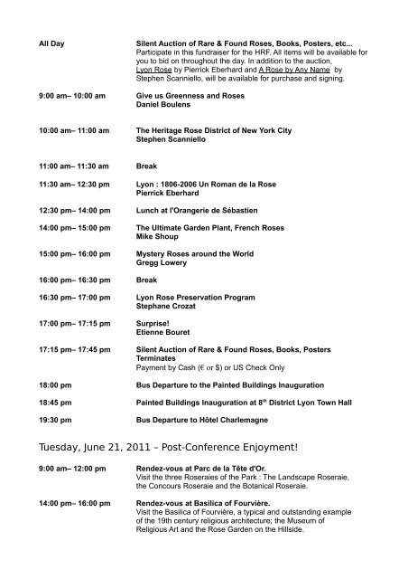 Conference Schedule (pdf) - Heritage Rose Foundation