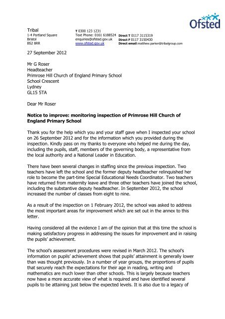 27 September 2012 Mr G Roser Headteacher Primrose Hill ... - Ofsted