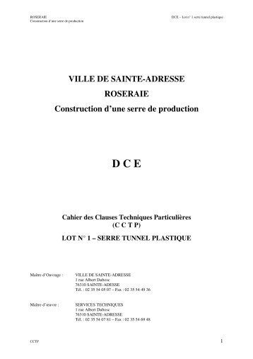 VILLE DE SAINTE-ADRESSE ROSERAIE Construction d'une serre ...