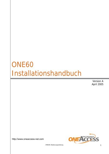ONE60 Installationshandbuch - OneAccess extranet