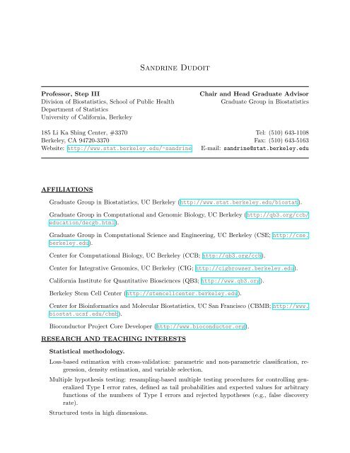 Sandrine Dudoit Statistics University Of California