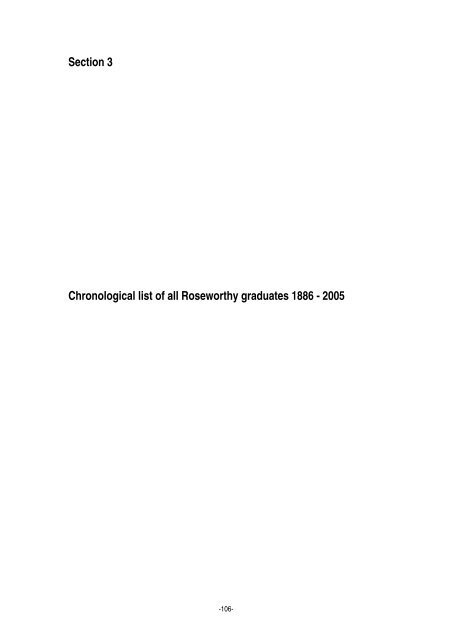 Section 3 Chronological list of all Roseworthy graduates 1886 - 2005