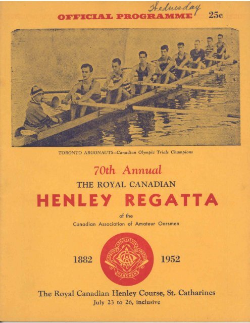 1952 - the Royal Canadian Henley Regatta Databases