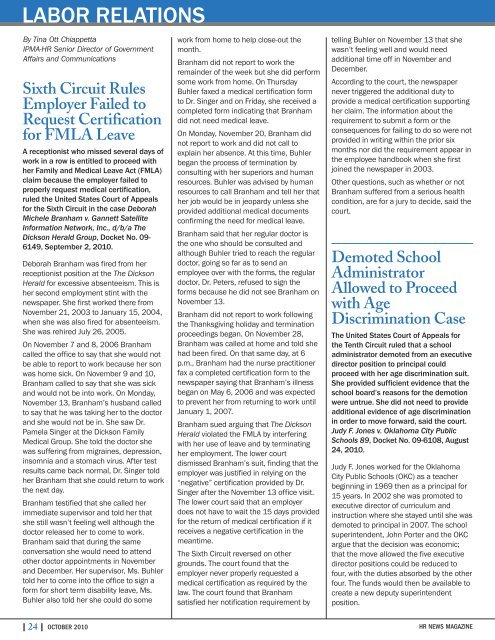 October 2010 issue of HR News magazine - IPMA