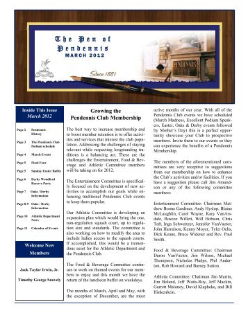 March 2012 Newsletter - The Pendennis Club