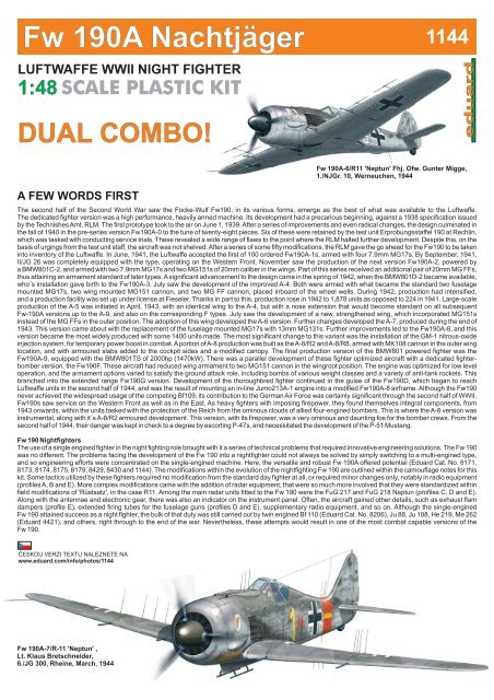 Eduard 1/48 scale Fw 190A Nachtjäger (DUAL COMBO) kit - 1144 - New Old Stock Eduard 1/48 scale Fw 190A Nachtjäger (DUAL COMBO) kit - 1144 - New Old Stock
