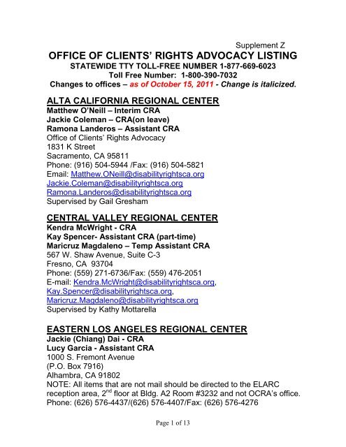 RULA - Rights Under The Lanterman Act - Supplement Z - Disability 