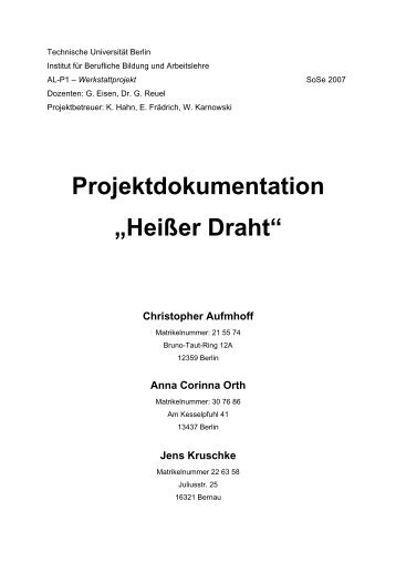 Projektdokumentation „Heißer Draht“ - Arbeitslehre.de