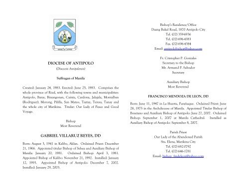 Diocese of Antipolo, 2011 Directory - CatholicWeb