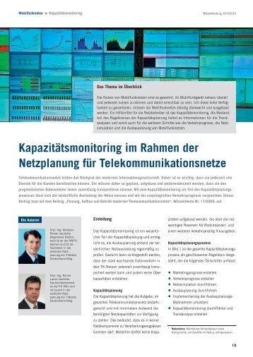 Kapazitätsmonitoring im Rahmen der Netzplanung für ...