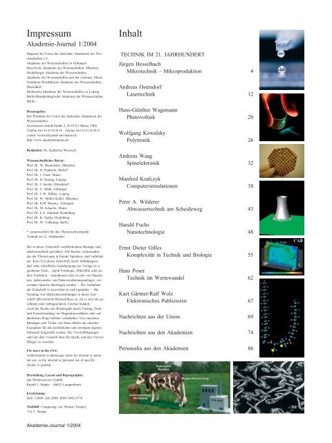 Akademie-Journal 1/2004 - Union der deutschen Akademien der ...