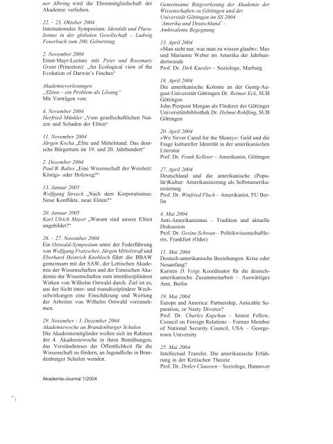 Akademie-Journal 1/2004 - Union der deutschen Akademien der ...