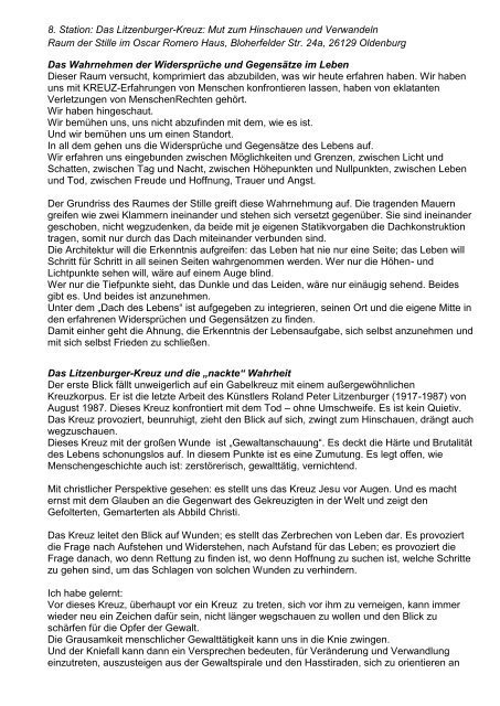 8 Station Das Litzenburger Kreuz Mut Zum Hinschauen Und