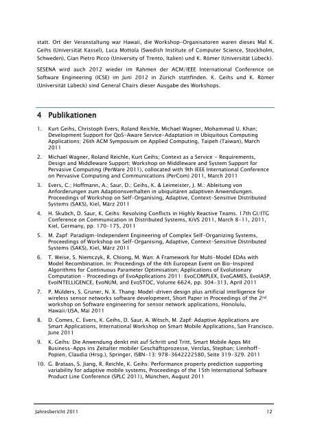Jahresbericht 2011 - Verteilte Systeme - Universität Kassel