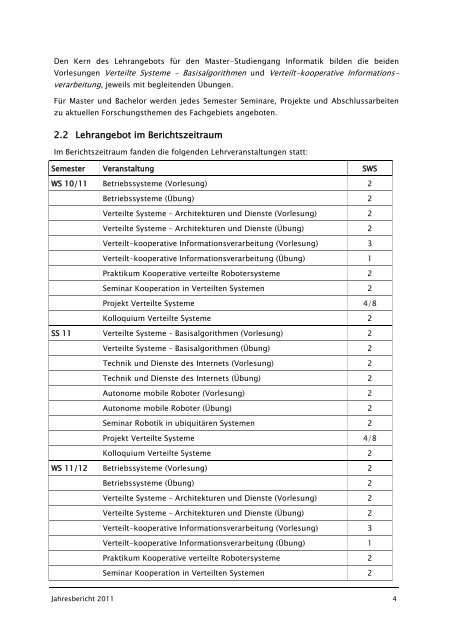 Jahresbericht 2011 - Verteilte Systeme - Universität Kassel