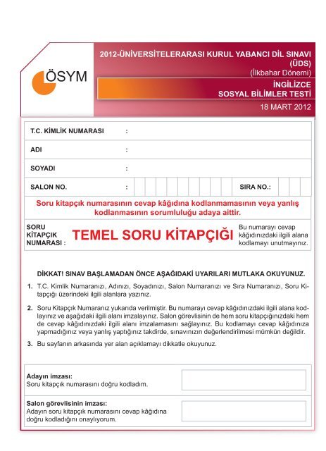 temel soru ki̇tapçiği - Ösym